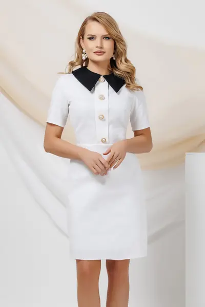 Rochie office Pretty Girl usor evazata din tesatura texturata din bumbac