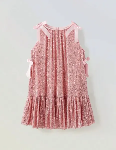 Rochie rosie din paiate accesorizata cu fundite pentru fete - Sara
