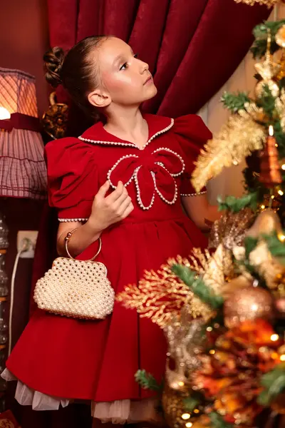 Rochie rosie eleganta din catifea si perle pentru fete - 7 ani - LIVRARE 24H