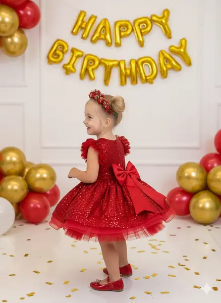 Rochie rosie eleganta din paiete pentru fete - Kiara