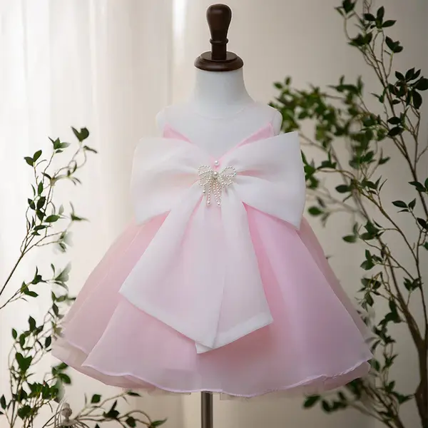 Rochie roz eleganta din organza pentru fete - Erin