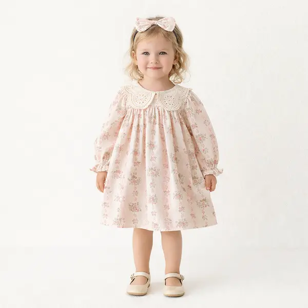 Rochie Roz Fetite cu Floricele Eliza - 3-4 ani