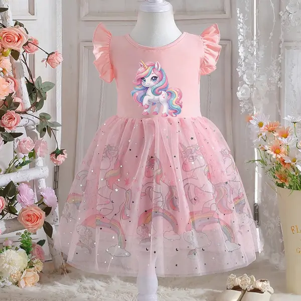 Rochie Roz Fetite cu Unicorni Beatrice - 2-3 ani