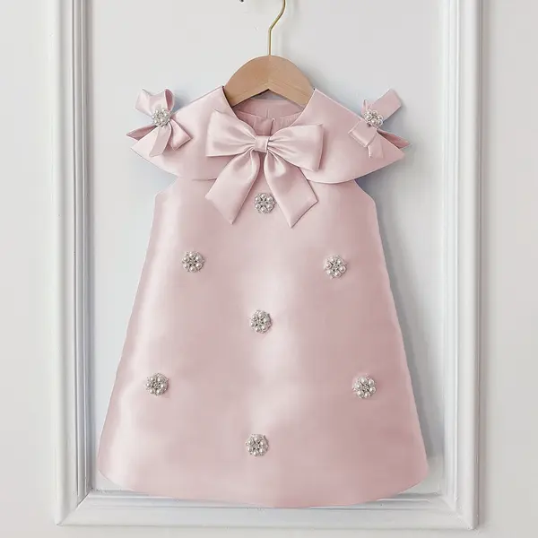 Rochie roz prafuit eleganta pentru fete, cu fundite din tafta - Eden