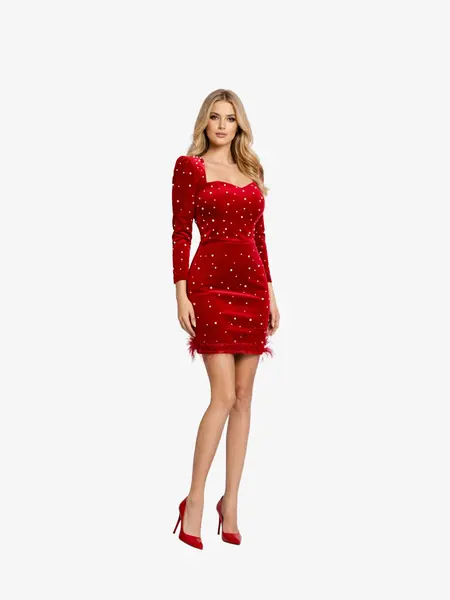 Rochie Scurta "Pearl", Rosu - L