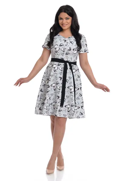 Rochie semiclos CV22037 gri/fluturi rose, Cesy | marimea XL
