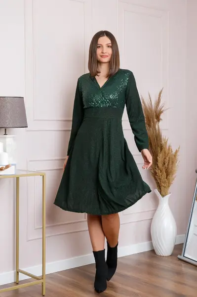 Rochie Sophia eleganta verde cu paiete la bust