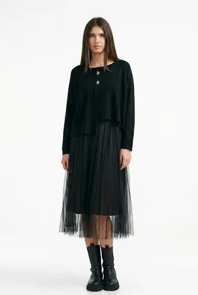 Rochie suprapusa din tulle cu puloveras cu nasturi metalici neagra