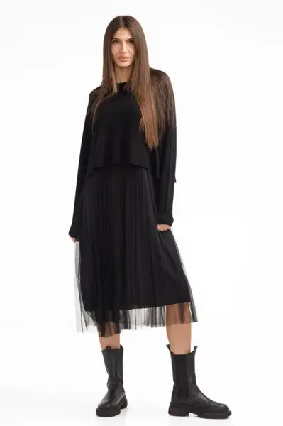 Rochie suprapusa din tulle cu puloveras despicat la spate, neagra