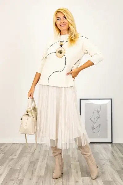 Rochie suprapusa din tulle plisat, cu puloveras, ivoire