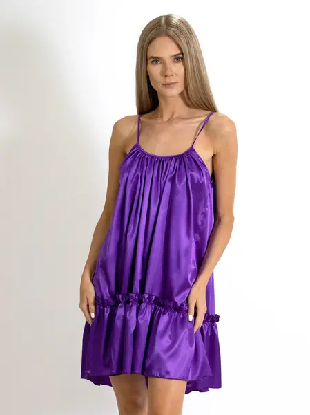 Rochie Sweet cu bretele, cu croi lejere din Satin mov