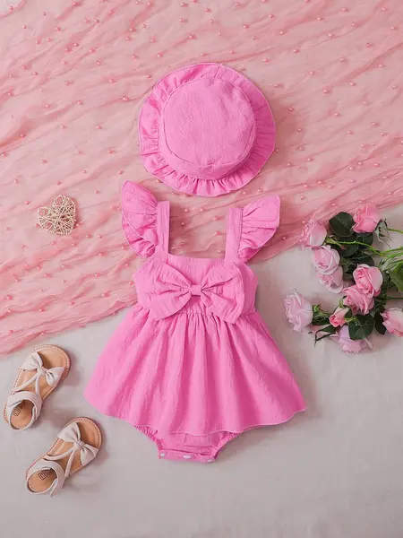 Rochie tip salopeta cu palarie - roz / 3-6luni