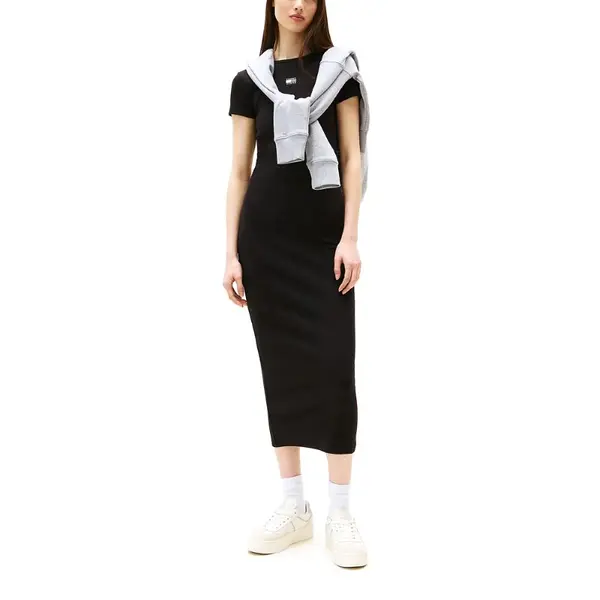 Rochie Tommy Hilfiger TJW BADGE RIB MIDI DRESS EXT