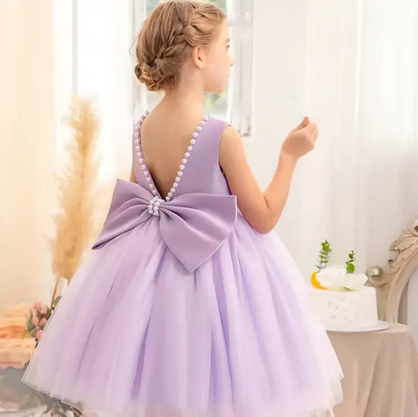 Rochie verde eleganta pentru fete, cu fundita si perle - Luna