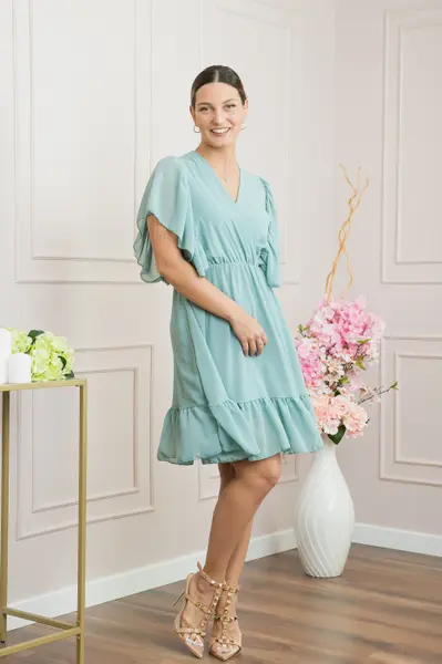 Rochie verde mint cu volane si maneci fluture