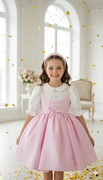 Rochie vintage din stofa roz pentru fete - Adelina