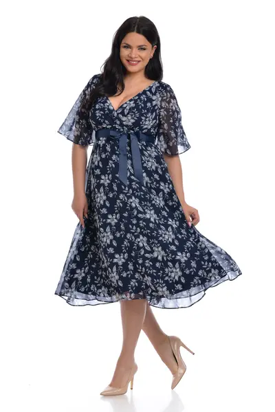 Rochie voal DV22R36 bleumarin/alb floral, Dress to Impress | marimea 34