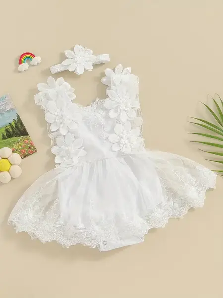 Rochiță Body Albă Fetițe Rebeca - 3-6 luni