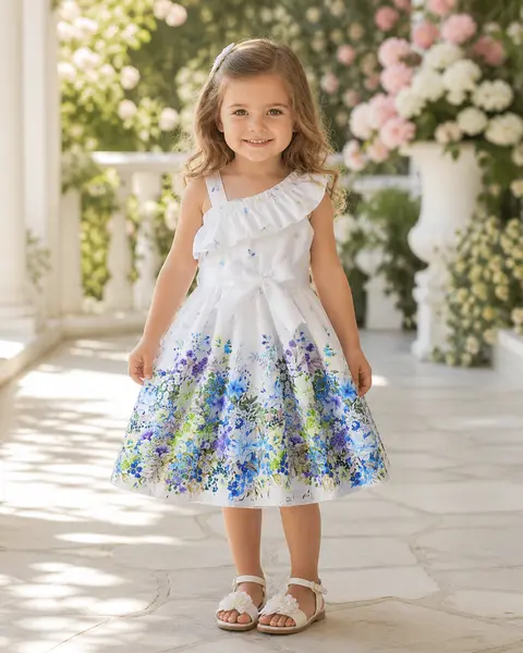 Rochiță Fetițe Albastra cu Imprimeu Floral Maya - 9-10ani