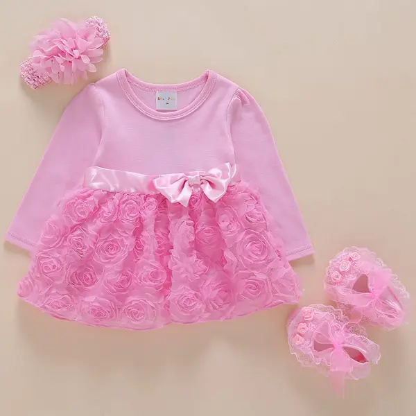 Rochita Fetite Rose cu Papucei Roz - 0-3 luni