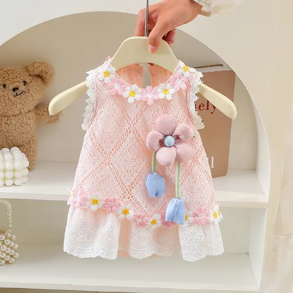 Rochita Fetite Roz cu Broderii Kiara - 18-24 luni