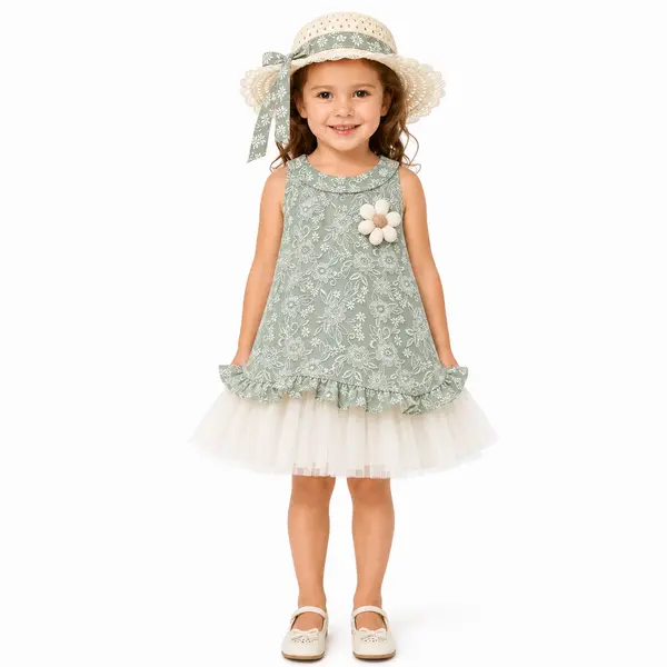 Rochita Fetite Verde cu Tulle Amalia - 3-4 ani