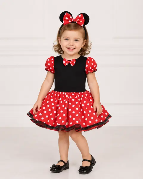Rochiță Roșie Minnie cu Cordeluță pentru Fetițe Elisa - 4-5 ani