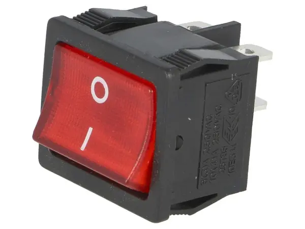 ROCKER DPST Poz: 2 OFF-ON 6A/250VAC roşie lampă cu neon 250V