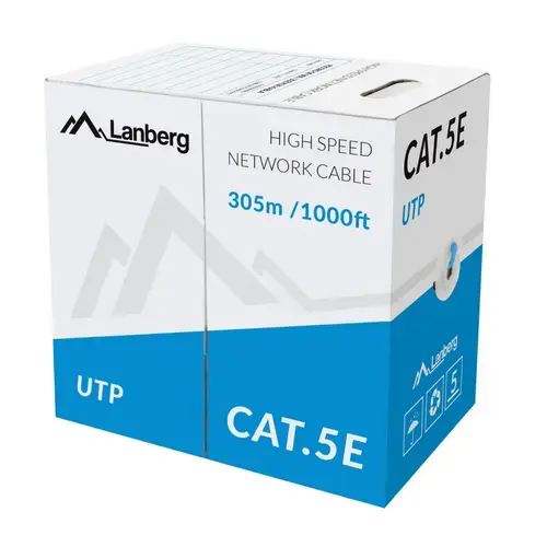 Rola cablu UTP Lanberg 42761, cat.5e, lungime 305m, AWG 24, 100 MHz, solid CCA, ethernet