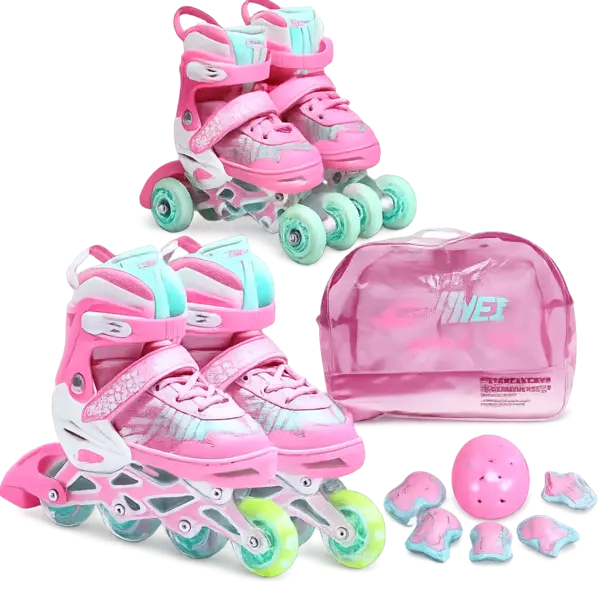 Role 2 in 1 reglabile Banwei Pink cu casca si protectii - ( marime S )