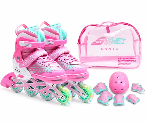 Role 2 in 1 reglabile Banwei Pink cu casca si protectii - ( marime M )