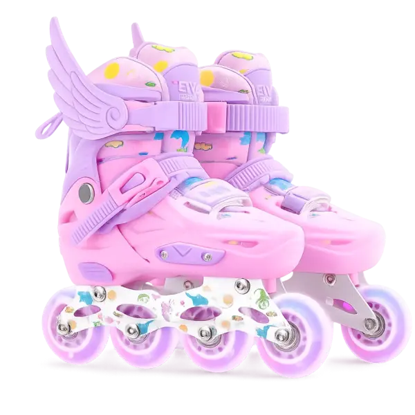 Role copii reglabile 2 in 1 Angel Wings Pink cu casca si protectii ( marime S )