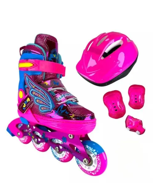 Role copii reglabile 2 in 1 convertibile - Quad Inline cu protectii - Roz