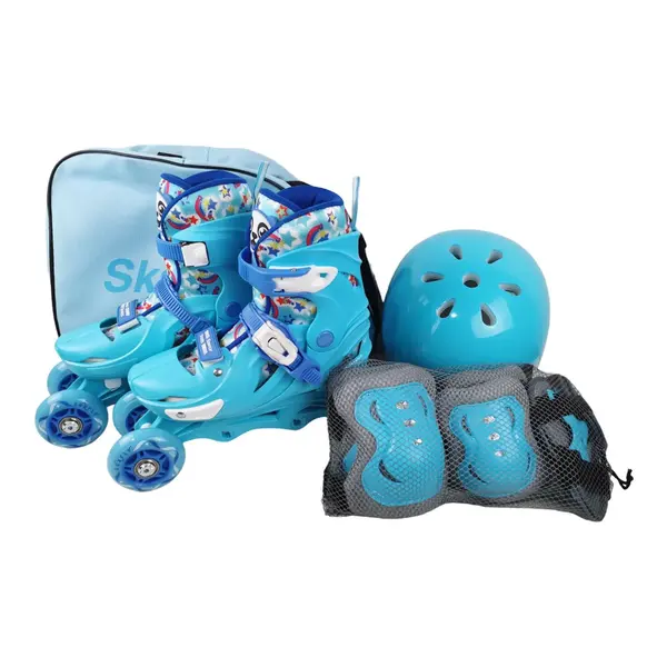 Role reglabile 2 in 1 cu protectii complete ( marime M ) - Model Panda Sky Blue
