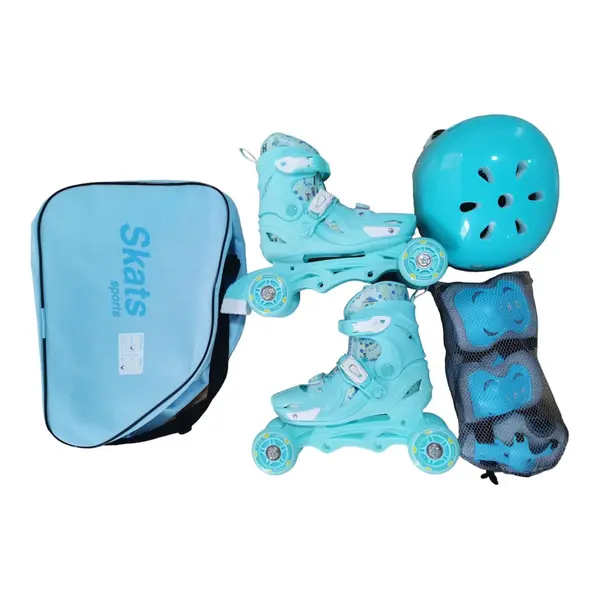 Role reglabile 2 in 1 cu protectii complete ( marime M ) - Model Panda Aqua