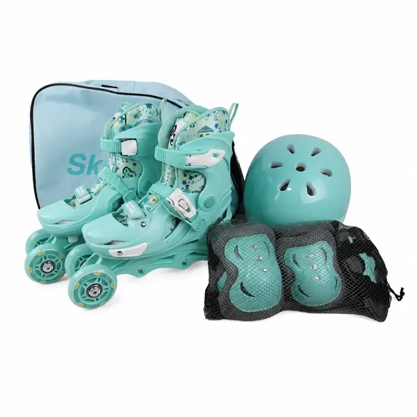 Role reglabile 2 in 1 cu protectii complete ( marime M ) - Model Panda Turquoise