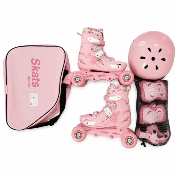 Role reglabile 2 in 1 cu protectii complete ( marime M ) - Model Panda Pink Candy