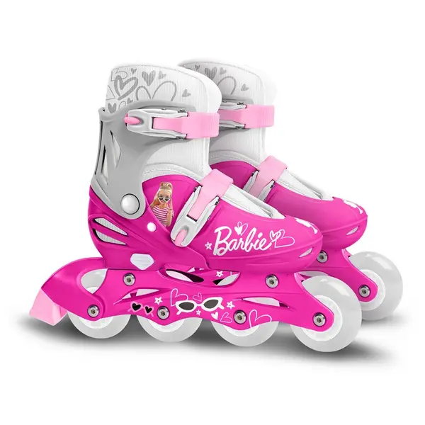 Role, Stamp, Barbie, Cu 4 roti, Ajustabile, Inchidere prin velcro, Cu frana, Marime 30-33, Roz