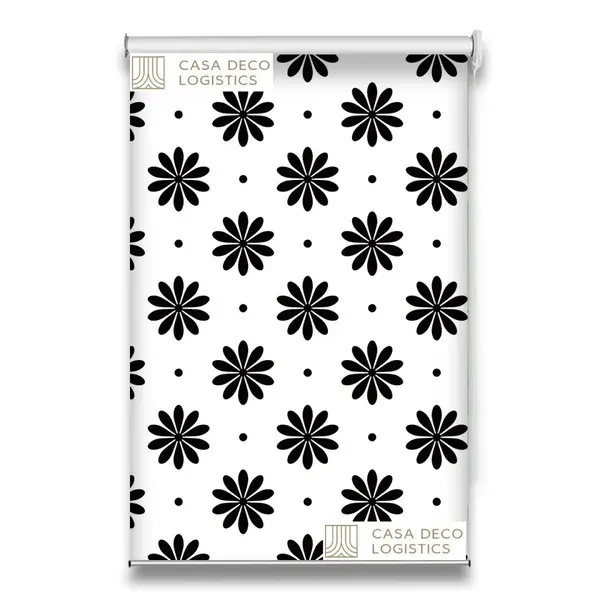 Roletă textilă Floral 8008 albă cu flori negre