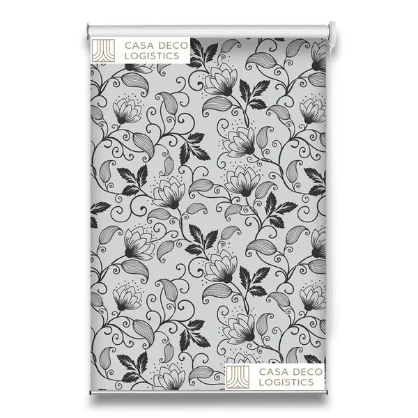 Roletă textilă Floral 8014 albă cu model floral gri elegant