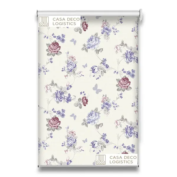 Roletă textilă Floral 8019 crem cu flori mov și roz