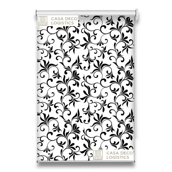 Roletă textilă Royal 5010 alb-negru cu model floral baroque