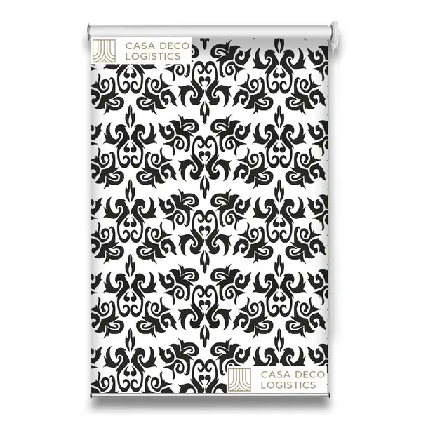 Roletă textilă Royal 5015 alb-negru cu model ornamental baroque