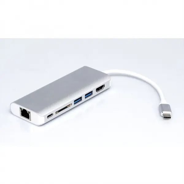 Roline Docking station USB-C la 4K HDMI, 2 x USB 3.0, 1x SD/MicroSD, 1x USB-C PD (Power Delivery), 1x Gigabit Ethernet, Roline 12.02.1037