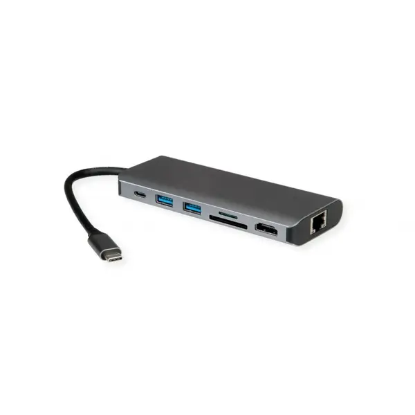 Roline Docking station USB type C la HDMI 8K30Hz/2 x USB-A/1x SD/Micro SD/Gigabit + PD, Roline 12.02.1123