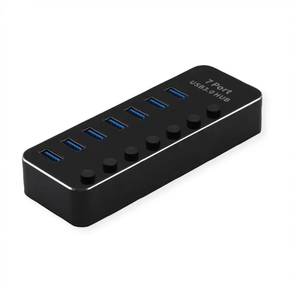 Roline HUB USB 3.2 Gen1 la 7 x USB-A cu switch On/OFF, Roline 14.02.5057