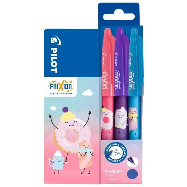 Roller gel cu rescriere Frixion Fancy, 0.7mm, mina albastra, 3 culori/set, Pilot