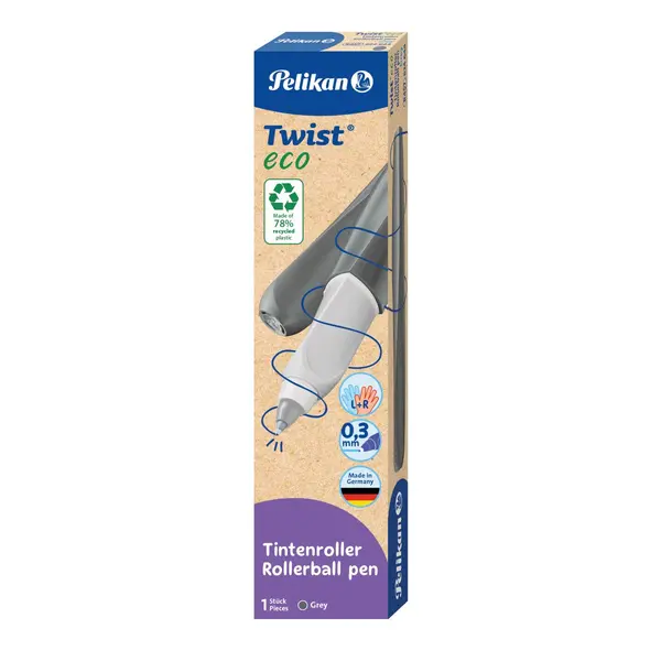 Roller Twist Eco + rezerva, 0.3mm, grip ergonomic, ambidextru, Pelikan, gri deschis