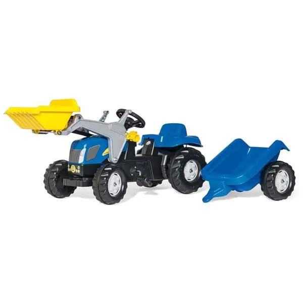 Rolly Toys Tractor cu pedale si cupa Rolly Kid New Holland T 7040 cu remorca