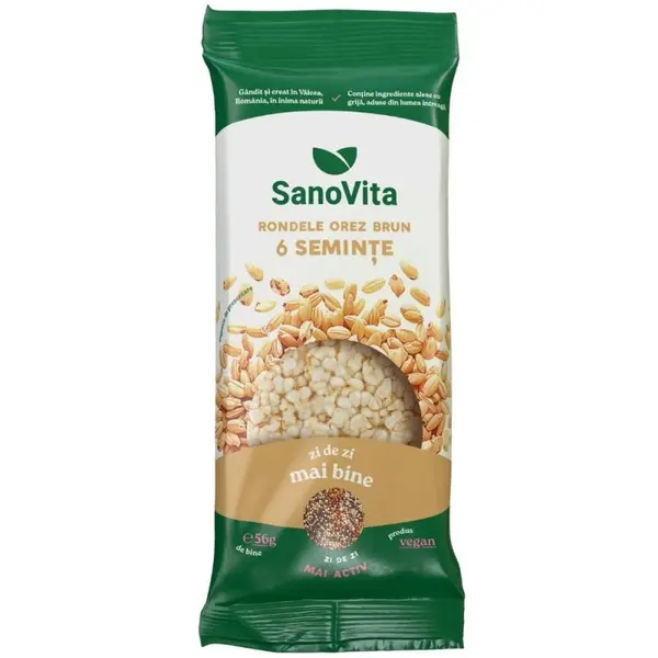 Rondele din Orez Brun cu 6 Seminte, Sanovita, 56 g